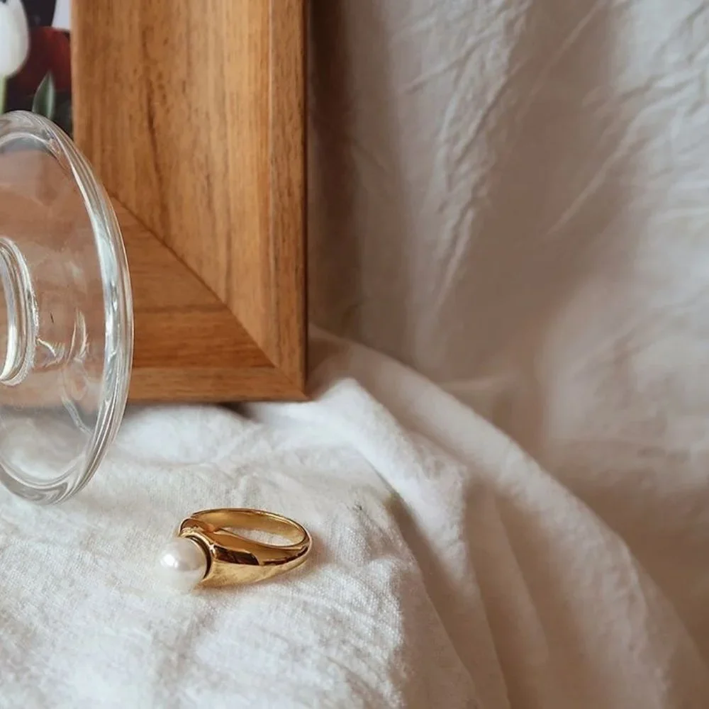 NEW 18K Gold Plated Round Pearl Ring
